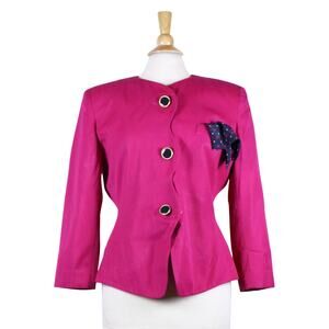 Vintage Kasper 80s 90s hot pink blazer wave design button down career sz vtg 10
